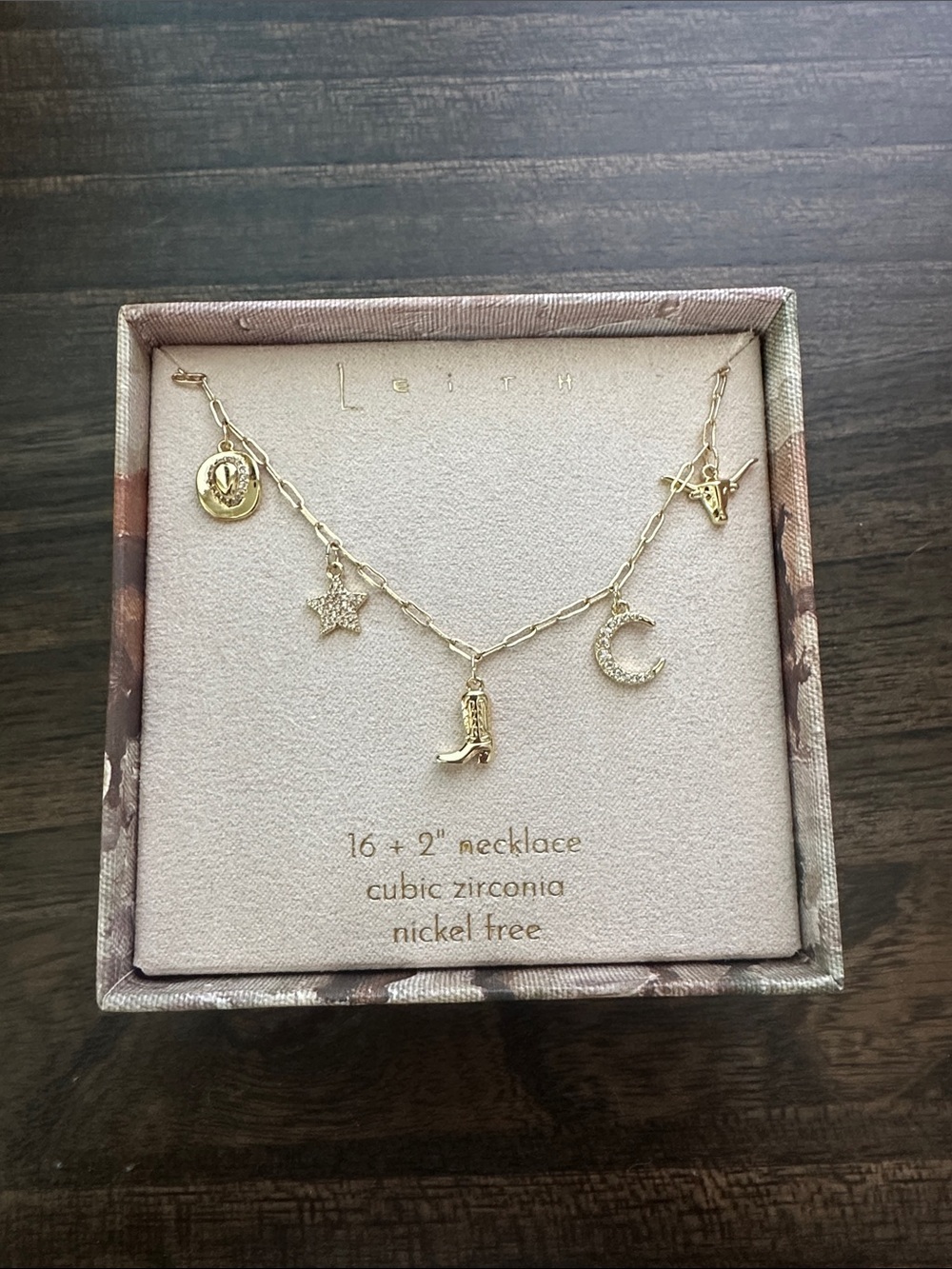 Leith Gold Western Charm Necklace with Star, Moon & Cowboy Boot
